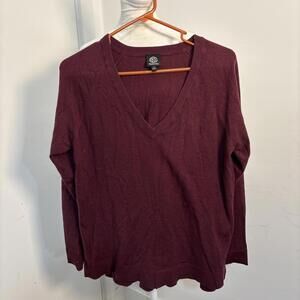 Bobeau Womens S V-Neck Sweater Long Sleeve Wine Preppy Classic Soft‎